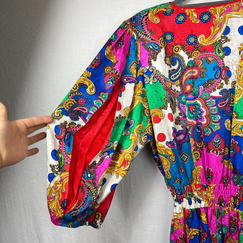 Vintage Diane Freis 100% Silk Maxi Dress Womens M Paisley Deadstock Avant Garde - Picture 8 of 15